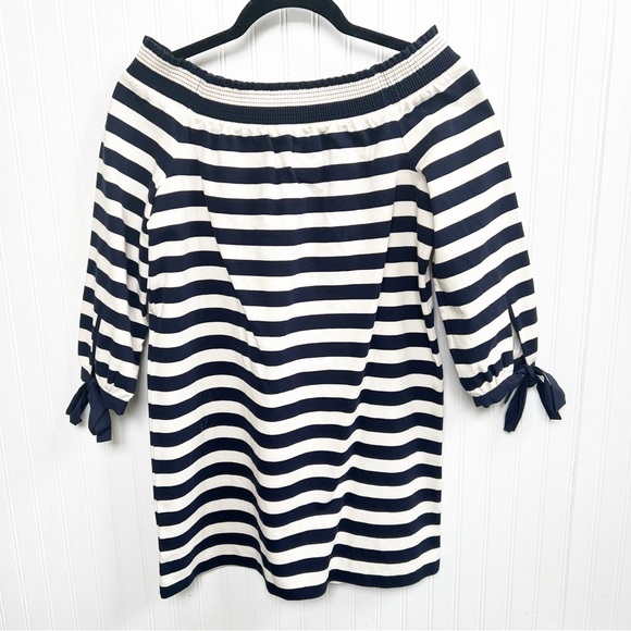 J. Crew G2664 Navy Blue & White Stripe Off the Shoulder Dress Women’s Size XS - Picture 1 of 3